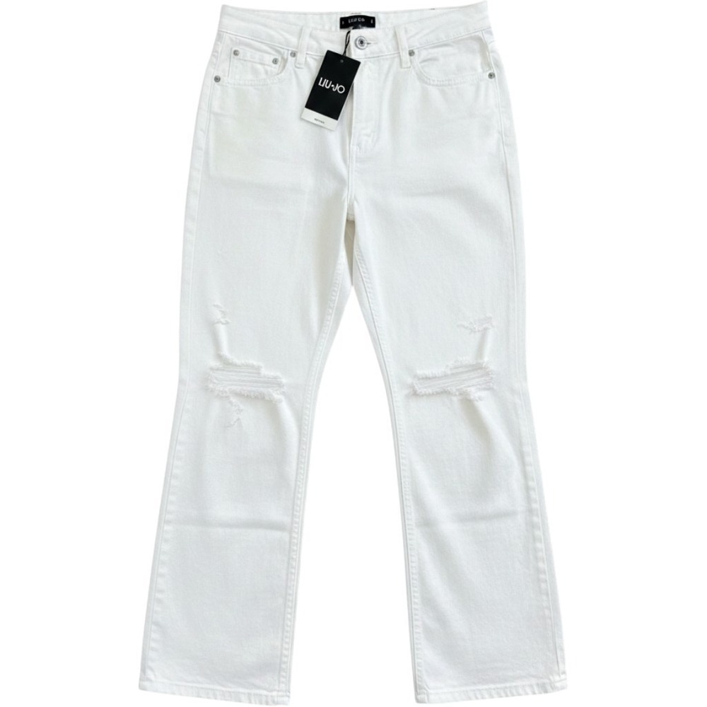 Liu Jo Milano Womens Straight Boule Distressed Jeans Cream Bianco Ottico 31‎ NEW